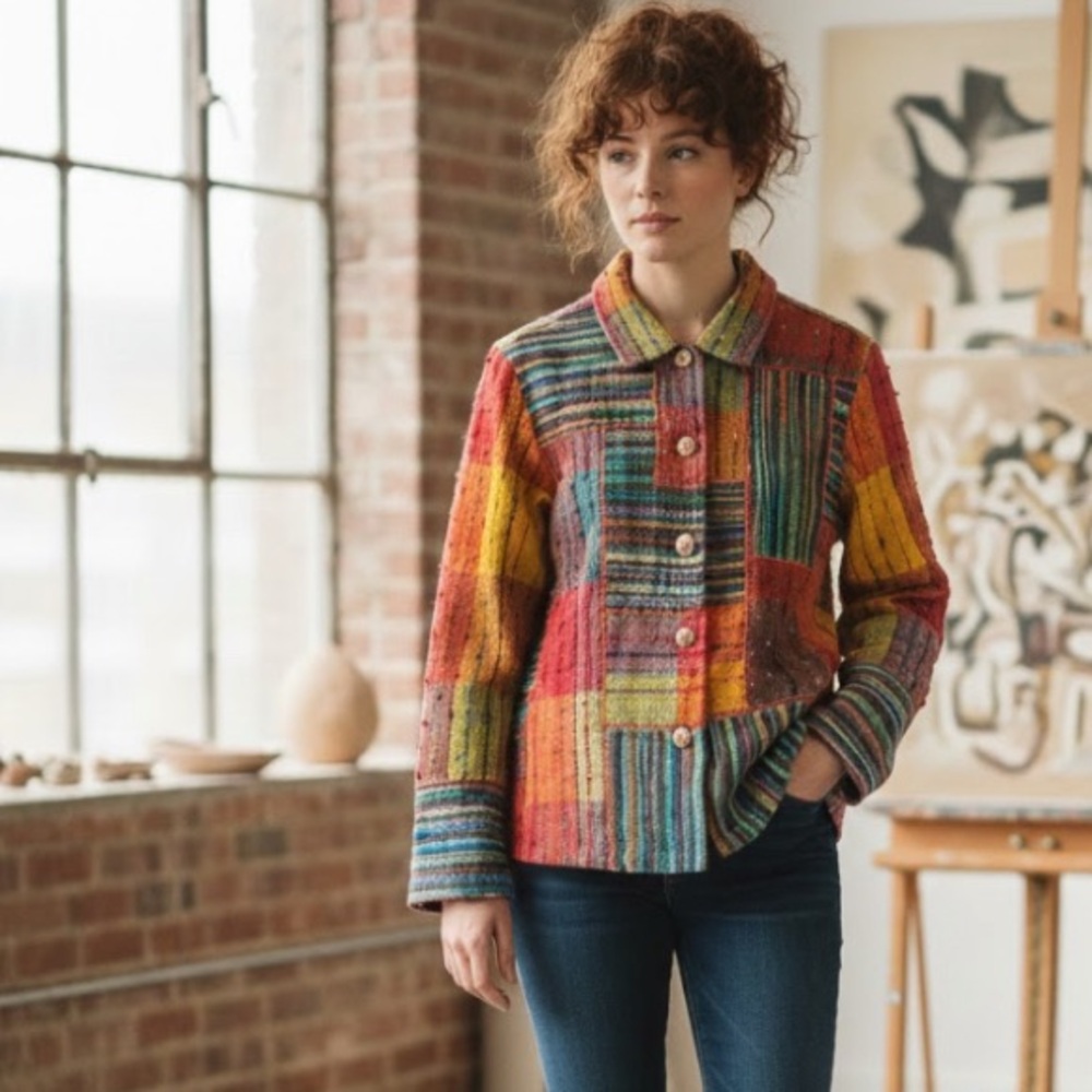 Travelsmith Jacket Boho Artsy Patchwork Plaid Col… - image 1